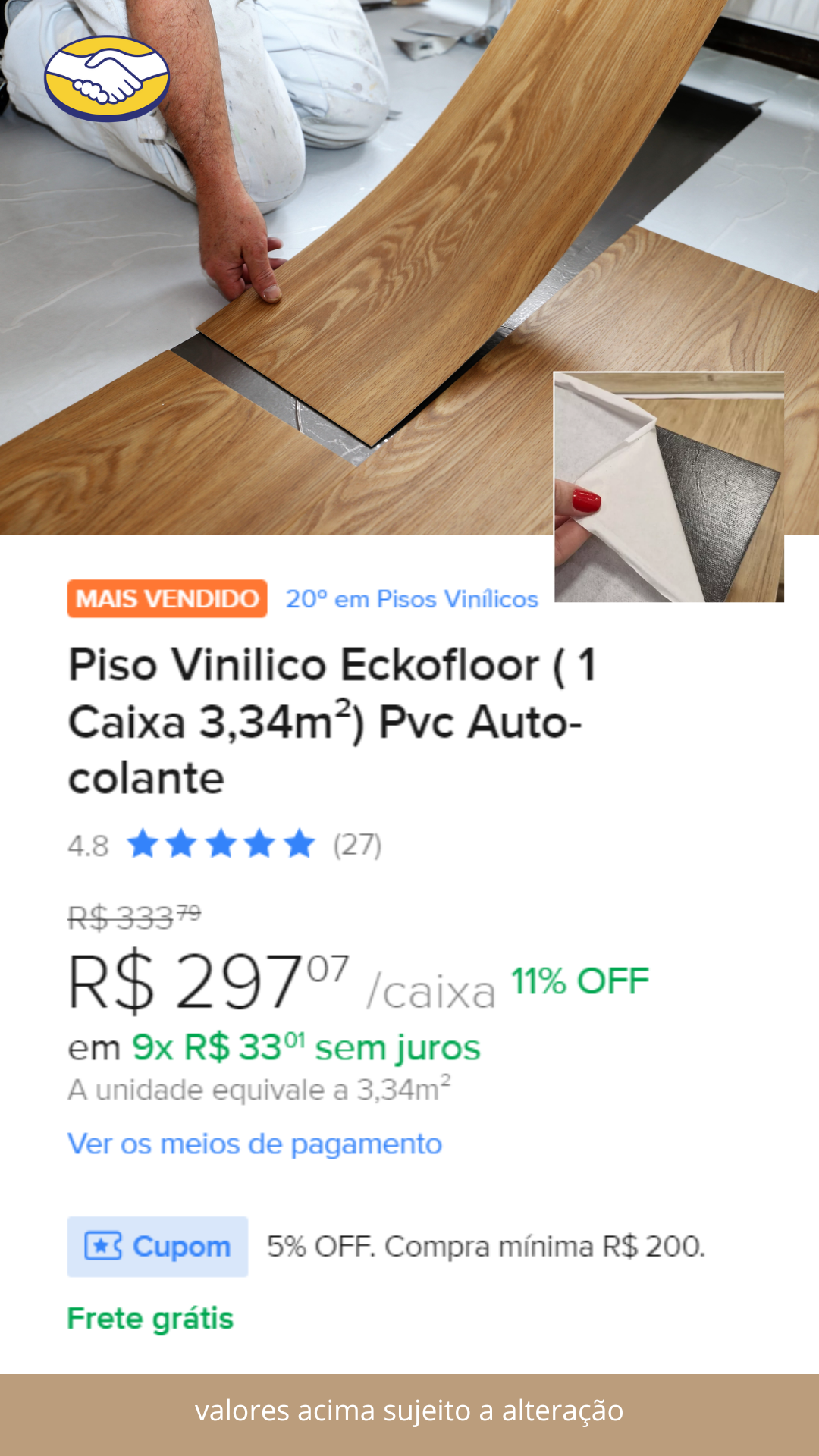 Piso Vinilico Eckofloor ( 1 Caixa 3,34m²) Pvc Auto-colante